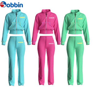 Conjuntos Deportivos de Manga Larga para Mujer con Logotipo Personalizado de Alta Calidad, Chaqueta con Cremallera y Pantalones Anchos Acampanados, Conjuntos de 2 Piezas para Descansar - Product Image 5