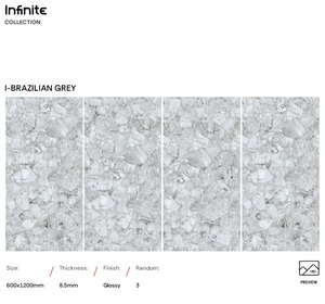 Carreaux de sol en ardoise frittée de haute qualité 600x600mm 600x1200mm, surface brillante, blanc grisâtre, pour hôtels, espaces commerciaux, antidérapants - Product Image 2