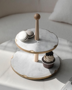 Soporte para Pastel de Mármol de 2 Niveles, Ecológico, Hecho a Mano, con Mango de Madera, Diseño Moderno, Organizador para Decoración del Hogar, Restaurante o Tocador - Product Image 6