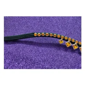 Пользовательский Логотип Западная гоночная Верховая езда конная повязка для бровей оранжевая кристаллическая квадратная черная Коричневая кожа Удобная лошадиная повязка - Product Image 2