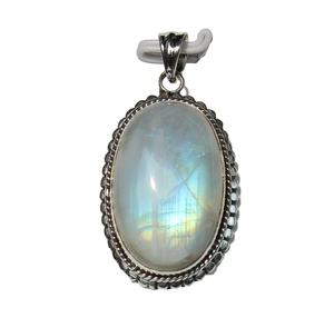 Venta al por mayor 2025 azul piedra lunar cabujón redondo 925 colgante de plata esterlina con piedras de cristal curativas colgantes y dijes de moda - Product Image 2