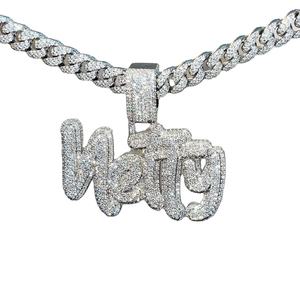 925 argent Sterling VVS Moissanite diamant personnalisé fait à la main nom Cursive pleine glace Hip Hop pendentif à la mode meilleur prix de gros - Product Image 1