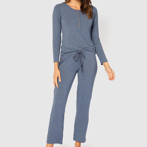 Long Sleeve <strong>Henley</strong> <strong>Top</strong> and Pant Set Organic Pyjamas for <strong>Women</strong> Two Piece Pajama Set Bamboo Jersey <strong>Women's</strong> Home Wear - Product Image 3