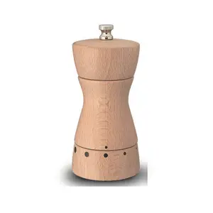 Moinho de sal premium de madeira de faia e pimenta de 5 polegadas com sistema ajustável de 5 seções e moedor de cerâmica