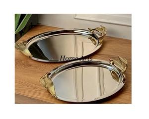 Plateau de service en acier inoxydable Taille et forme personnalisées Plateau de service à thé et à café avec poignée couleur or - Product Image 1