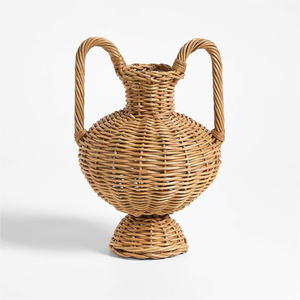 Vintage Handmade Rattan <b>Vase</b> with Handles Natural <b>Wicker</b> Decorative Flower Holder for Home and Ramadan Table Decor - Product Image 1
