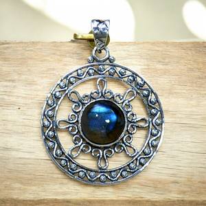 925 Sterling Silver Round <b>Labradorite</b> Bezel Set <b>Pendant</b> Natural <b>Labradorite</b> Custom Gemstone Loose Cabochon for Jewelry Making - Product Image 1