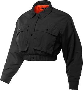 Women's Cropped Front Two Pocket Snap <b>Quilted</b> Padding Bomber Jacket - Product Image 3