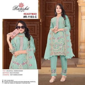 Ropa india y pakistaní Bordado de organza Estilo pakistaní Traje Salwar para festivales y fiestas - Product Image 4