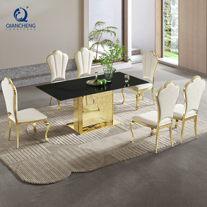 Bộ Bàn Ăn 12 Chỗ Ngồi Glass Top Hiện Đại Sang Trọng Ý Thiết Kế Nội Thất Cao Bóng Thép Không Gỉ Kim Loại Lớn Bàn Ăn - Product Image 1