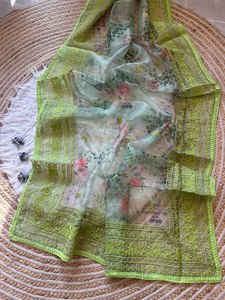 Sarees de Invierno de Diseño Elegante Importados de Shree Indian Exports, para Fiestas y Bodas, 100% Seda Organza, con Blusa y Pieza de Piel Sintética - Product Image 4