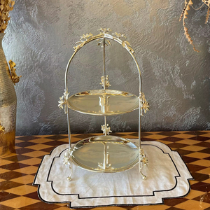 Luxury Gold Finished Two <b>Tier</b> Floral Design <b>Cake</b> Display Stand Ideal For Return Gifts Dry Fruits And Festive Gifting Setup - Product Image 1