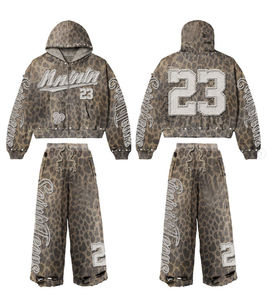 Wholesale Custom Streetwear Tracksuit Rhinestone <b>Embroidery</b> Jogger Sweatsuit Flared Sweatpants and Hoodie <b>Sets</b> for Men - Product Image 1