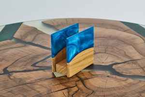 Porte-serviettes en bois et résine bleue fait main pour cantine, cuisine et table, anneau de serviette, produit écologique, fabriqué en Inde - Product Image 3