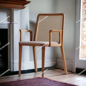 Barato estilo francés bambú ratán cómoda silla de café marco de madera diseño antiguo ratán trasero comedor césped silla con brazo - Product Image 3