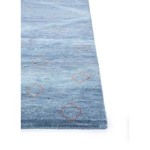 Tapis en laine et soie noué à la main Manchaha Lub-03 bleu, motif géométrique, rectangulaire, pour salon, chambre et couloir - Product Image 4