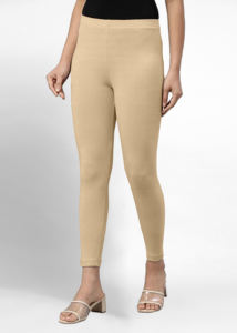 Trendmalls Leggings courts extensibles en coton élasthanne super peigné avec ceinture ultra-souple pour femme (WL02-Beige) - Product Image 3
