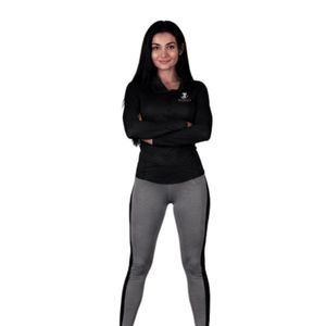 Technica Women's Quarter-Zip <b>Yoga</b> Top Full Sleeve Sweat-Wicking Solid <b>Black</b> Front Logo High Waist <b>Leggings</b> Set - Product Image 1