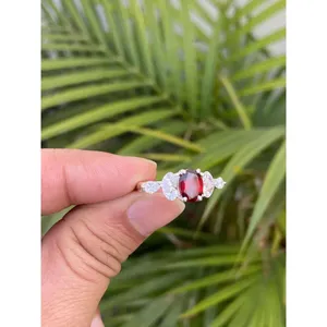 925 Silver Oval Garnet Ring Fine Jewelry for Men Wedding or Engagement Bezel Setting Elegant Number Pattern - Product Image 3