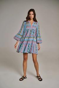 ชุดเดรสสั้นสำหรับผู้หญิงชุดเดรสสั้นแขนยาวผ้าทอรูปตัววีแฟชั่นใส่สบายและมีสไตล์สำหรับฤดูร้อน - Product Image 4