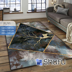 Alfombra de Franela Estampada Shufu Moderna de Pelo Medio con Respaldo de Goma Termoplástica, Características Antialérgicas, Lavable a Máquina, Antideslizante - Product Image 1