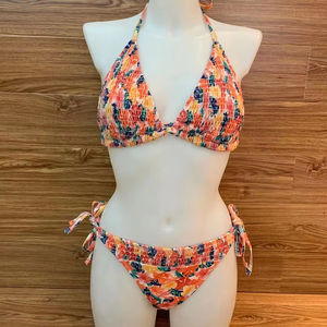 Manufacturer Custom Print <b>Bikini</b> <b>Beachwear</b> Women's High Waist Two Piece Triangle Bathing Suits Rhinestone Tassel Lace - Product Image 1