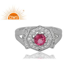 แหวนพลอยบุษราคัมชุบเงินแพลเลเดียมสีชมพูและสีขาวดีไซน์ทำด้วยมือสำหรับผู้หญิงเครื่องประดับที่กำหนดเองสำหรับผู้หญิงของขวัญสำหรับผู้หญิง - Product Image 3