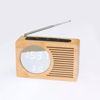Réveil numérique en bois de bambou Huayang 2602 avec radio FM, affichage de la température, commande vocale, horloge de bureau 12/24H