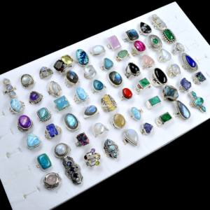 Lote de anillos surtidos de piedras preciosas reales, anillos de plata de ley 925, lote de anillos a granel, joyería de playa, anillos de diseñador Vintage para mujer - Product Image 3