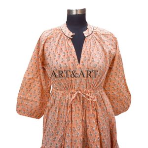 Vestido Midi Cruzado de Verano, Estilo Vintage, Estampado Floral, Mangas Tres Cuartos, Línea A, Transpirable, Hecho a Mano - Product Image 3