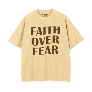 T-shirt Oversize 100% Coton « Faith Over Fear » à Épaules Tombantes, Effet Délavé Vintage, Motif Uni, Tissu Dry-Fit 280 g/m² - Product Image 2