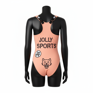 Traje de baño de una pieza color melocotón para mujer, 220 GSM, tela elástica de poliéster y spandex, estampado gráfico, logotipo personalizado, traje de baño para mujer - Product Image 3