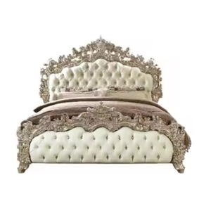 Lits en bois teck solide et tissu avec des conceptions antiques sculptées à la main meubles de chambre nouvelle fabrication - Product Image 1