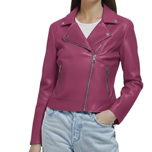 Veste en cuir véritable, design personnalisé, nouveau style, teinture unie, col montant, fermeture éclair, toutes tailles, luxe, pour femmes, hiver - Product Image 3