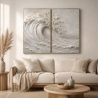 Ensemble de 2 tableaux muraux 3D texturés en forme de vague, peinture sur toile, relief en plâtre fait main, paysage marin, décoration moderne minimaliste pour la maison et l'hôtel
