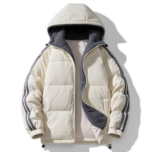 เสื้อแจ็กเก็ตฤดูหนาวทำด้วยผ้าขนสัตว์มีฮู้ดสำหรับผู้ชายมีซิปกันลมวิธีการทอแบบนอนวูฟเวน - Product Image 3