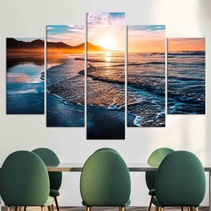 Impresión en lienzo de puesta de sol costera: elegante decoración de pared con paisaje marino, juego de 5 lienzos variados - Product Image 1