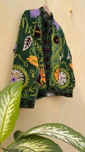 Blouson Bomber en Velours Brodé Suzani : Streetwear Floral Fait Main - Product Image 1