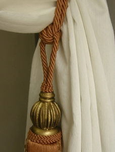 Rideaux à pampilles en bois et cuivre rouillé et perles | Rideaux en bois doré à pampilles en cuivre rouillé - Product Image 2