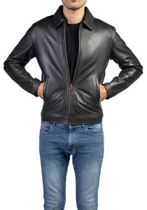 Veste en cuir véritable style bombardier classique pour hommes, doublure douce, poignets côtelés, tenue décontractée et respirante pour l'hiver - Product Image 5