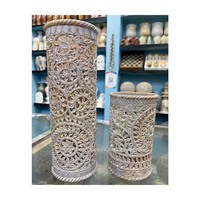 Lampe de table artisanale en pierre ollaire de luxe, motif floral, vase en pierre naturelle gravée, style antique, décoration d'intérieur pour hôtel, cadeau