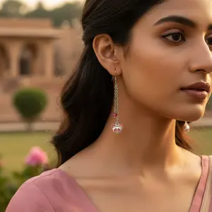 Boucles d'oreilles pendantes en cristal rose tendance de Silver Bear pour femmes, design floral religieux classique, bijoux en cuivre et laiton, perle pour cadeau - Product Image 3