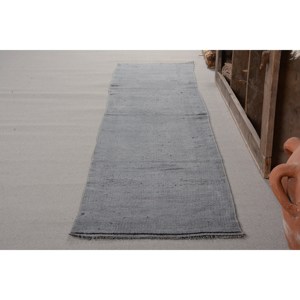 Tapis Turc Vintage Moderne 2x9.4ft Gris Patchwork Tapis en Laine Tissée à Plat Décor de Salon avec Support en Latex - Product Image 3