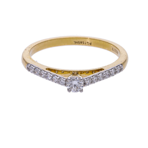 Elegante Anillo de Compromiso para Mujer, Chapado en Oro de 14K y Rodio, 1.9g, 0.29CTW, Corte Brillante, Diseño Clásico en Forma de V, Diamantes Engastados en Pavé - Product Image 1