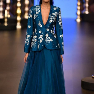 Crystal Beads, Pearls, Glass Stone Work Embroidery on Beautiful Jacket and Lehenga for Any Occasions - Product Image 1