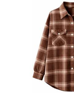 Women Oversized Plaid Button Up Shirt Brown Long <b>Sleeve</b> Casual Flannel Checkered Pocket Tunic <b>Top</b> Soft Autumn Winter Wholesale - Product Image 4