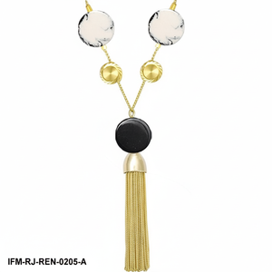 Collar Moderno de Resina Negra y Blanca con Colgante de Borla Dorada y Pendientes Largos Geométricos para Mujer - Product Image 4
