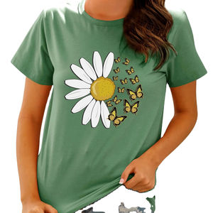 Wholesale <b>Women's</b> Eco-Friendly Appliques Casual Summer <b>Short</b> <b>Sleeve</b> <b>White</b> Cotton T-<b>shirts</b> - Product Image 2