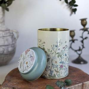 Kontensan ER1152E - Lata Redonda de Metal de 1.2L en Color Amarillo Pastel con Tapa de Diseño Floral de 105mm X 150mm para Organizadores de Joyería - Product Image 3