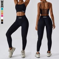 Conjunto Deportivo de Dos Piezas para Mujer, Leggings y Top Corto, Transpirable, de Secado Rápido, Ligero, Antiarrugas, Poliéster/Algodón
